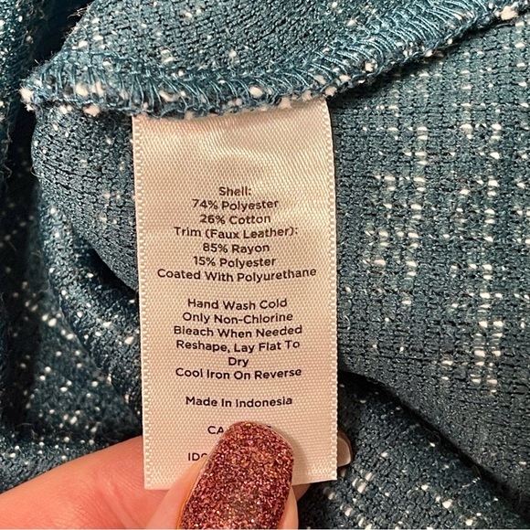 Talbots Tweed Knit Fit & Flare Dress Faux Leather Trim Green Multi Plus Size 22W - Picture 12 of 12